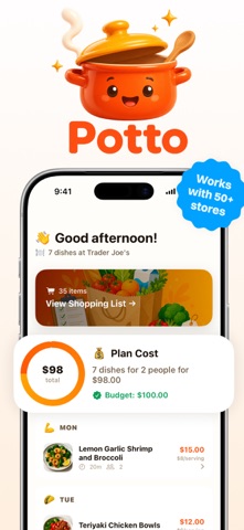 Potto: Meal Planner & Recipes App Store screenshot